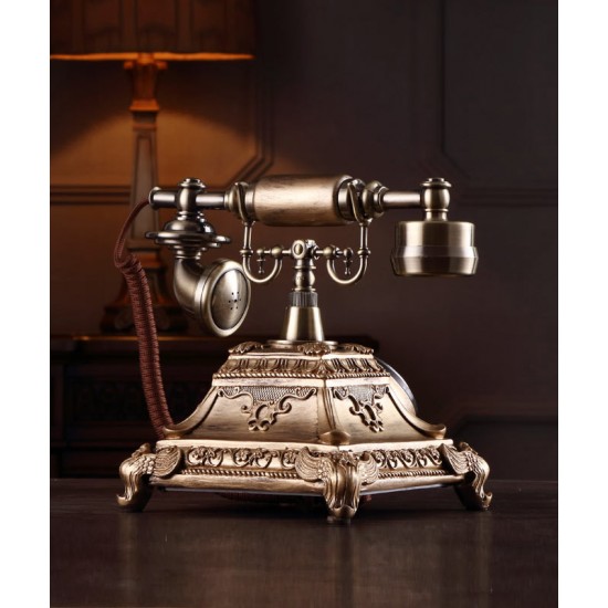 Classic elegance, antique European old fashioned telephone, creative wired landline phone for retro home fashion