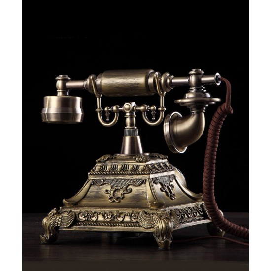 Classic elegance, antique European old fashioned telephone, creative wired landline phone for retro home fashion