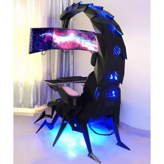 Scorpion design computer integrated gaming table and chair, comfortable computer accessory for home, office