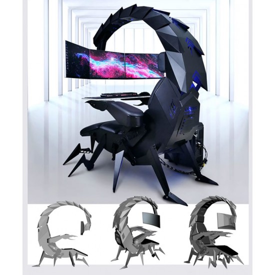 Scorpion design computer integrated gaming table and chair, comfortable computer accessory for home, office