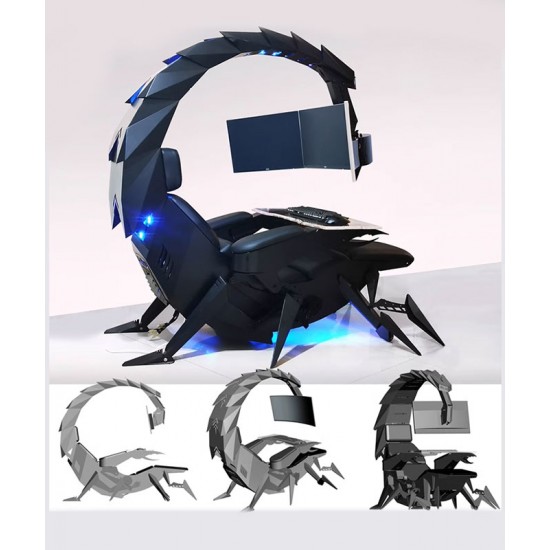 Scorpion design computer integrated gaming table and chair, comfortable computer accessory for home, office