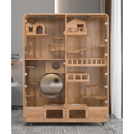 Large deluxe solid wood animal cage Tempered glass panorama pet room luxury pet cabinet