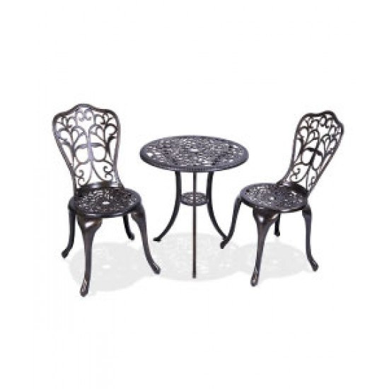 A sleek aluminum small table and chair combination that is the perfect addition to your patio or garden