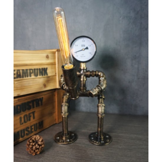 Decorative table lamp in retro style Creative loft-style plumber robot, table lamp, lamp gift, coffee bar decorative industrial lamp, eye protection creative water pipe robot