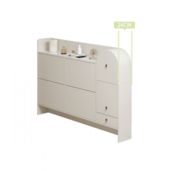 Cream-style ultra-thin shoe cabinet for narrow corridors slim cabinet with stool high quality texture unique arched doors design