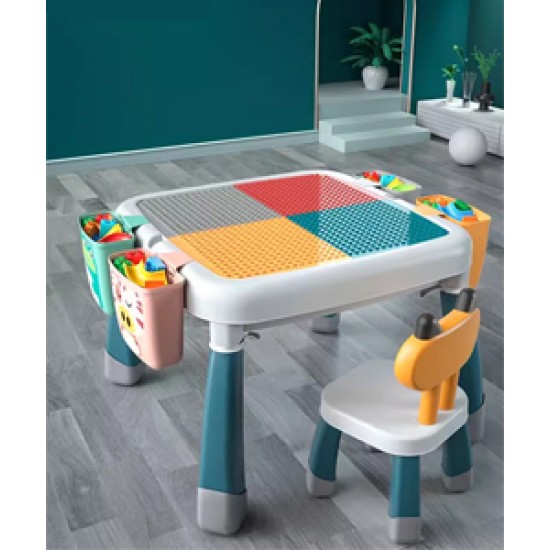 A multi-functional building block table, a large particle building puzzle for kids, is a convenient way to have fun