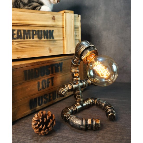 Decorative table lamp in retro style Creative loft-style plumber robot, table lamp, lamp gift, coffee bar decorative industrial lamp, eye protection creative water pipe robot