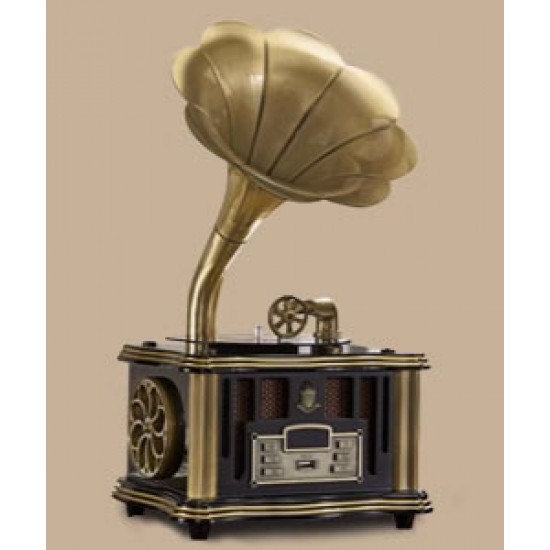 Retro phonograph, antique decoration for living room, vinyl record player, old fashioned creative design record music player