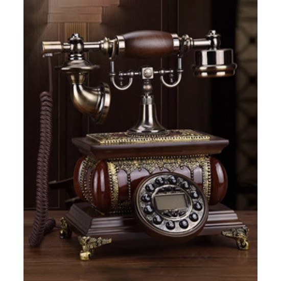 Old antique telephone, solid wood, European retro home telephone, stylish home phone