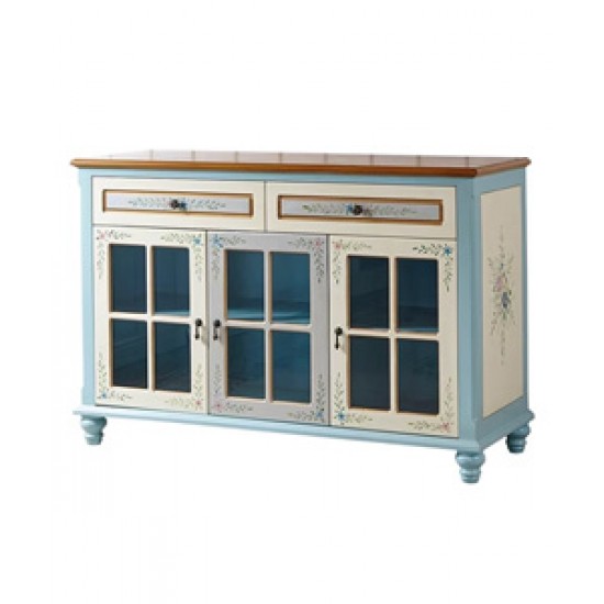 Mediterranean style wine cabinet, three doors, large capacity cabinet, wall integrated storage cabinet