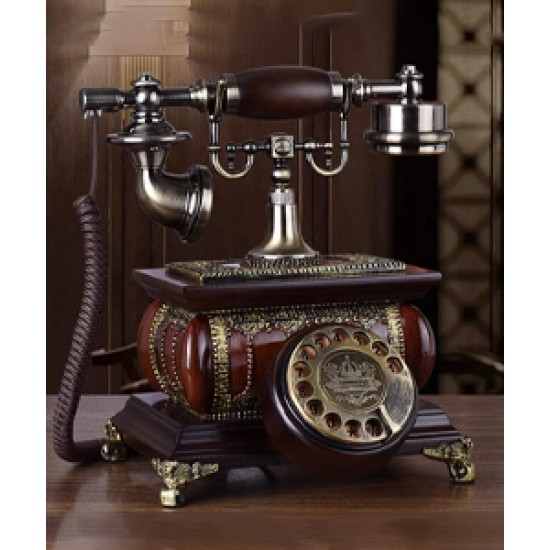 Old antique telephone, solid wood, European retro home telephone, stylish home phone