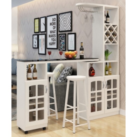 A modern multi-functional partition wall cabinet with a revolving European-style small bar separating the hallway from other rooms