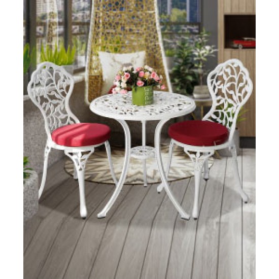 A sleek aluminum small table and chair combination that is the perfect addition to your patio or garden