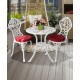 A sleek aluminum small table and chair combination that is the perfect addition to your patio or garden