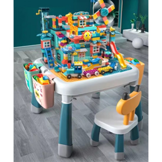 A multi-functional building block table, a large particle building puzzle for kids, is a convenient way to have fun