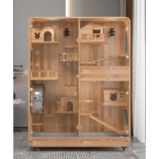 Large deluxe solid wood animal cage Tempered glass panorama pet room luxury pet cabinet