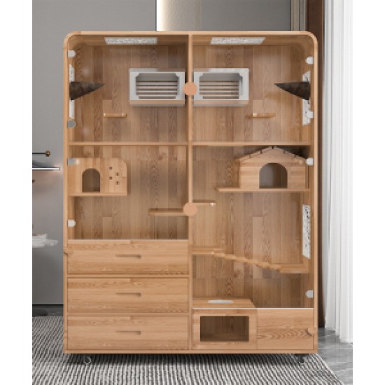 Large deluxe solid wood animal cage Tempered glass panorama pet room luxury pet cabinet